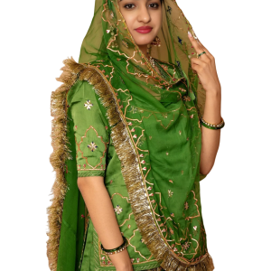 Forest Green Sikhiya Work Rajputi Poshak Set (Unstitched) | Traditional Real Work, Bamber Satin | Jaipurio Ethnic Wear